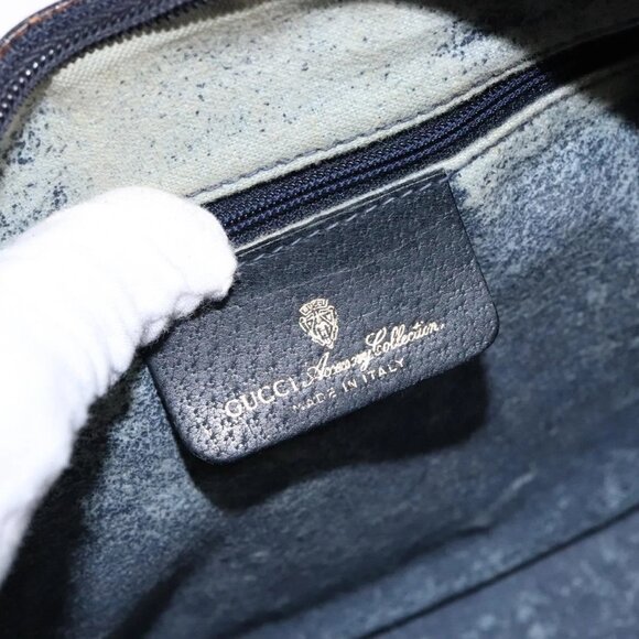 GUCCI GG Supreme Sherry Line Hand Bag PVC Navy Gold Red Auth 135604 - Picture 14 of 16